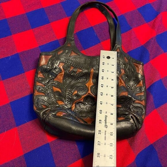 ALDO Black Brown Leather Embossed VTG Purse Handbag - Picture 12 of 14